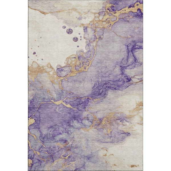 Mayfield Premium Machine Washable Abstract AMF2110 Purple 3 ft. x 4 ft. Area Rug