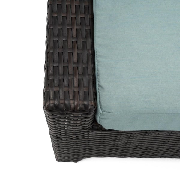Deco 8-Piece All Weather Wicker Patio Sofa and Club Chair Conversation Set with Sunbrella Spa Blue Cushions