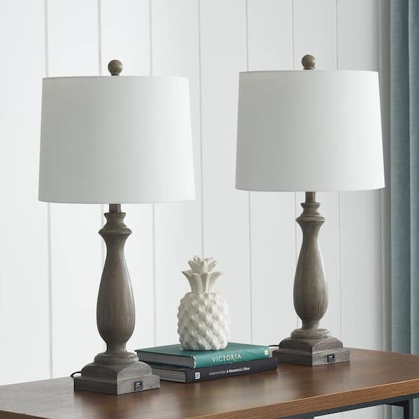 Maxax Salem 27 in. Gray Table Lamp Set With USB (2-Pack)