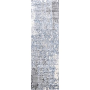 Alice Abstract Waterfall Blue 3 ft. x 6 ft. Modern Runner Rug