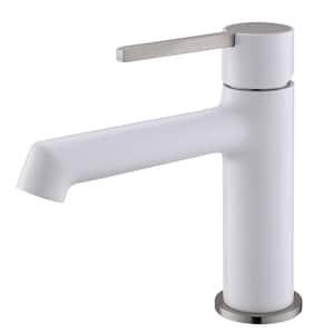 Single Handle Single Hole Bathroom Faucet in White with Spot Resistant