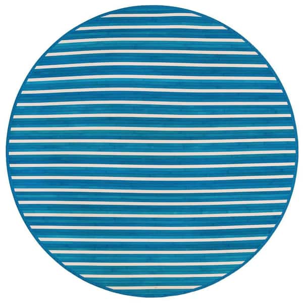 Bamboo Zhuzi Blue White 5 ft. x 5 ft. Round Area Rug