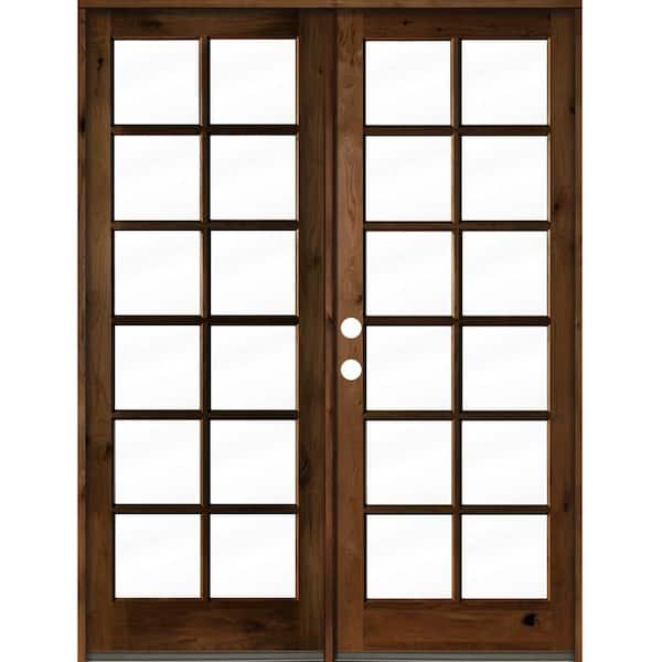 Krosswood Doors 72 in. x 96 in. French Knotty Alder Wood 12-Lite Clear Glass provincial stain Right Active Double Prehung Front Door