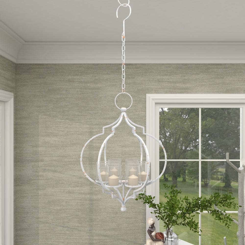 Elegant Farmhouse 17" White Metal Hanging Candle Lantern