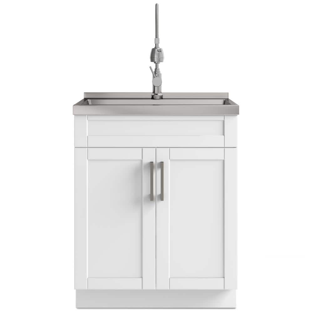 Hennessy 28 Inch White Laundry Cabinet with Stainless Steel Sink