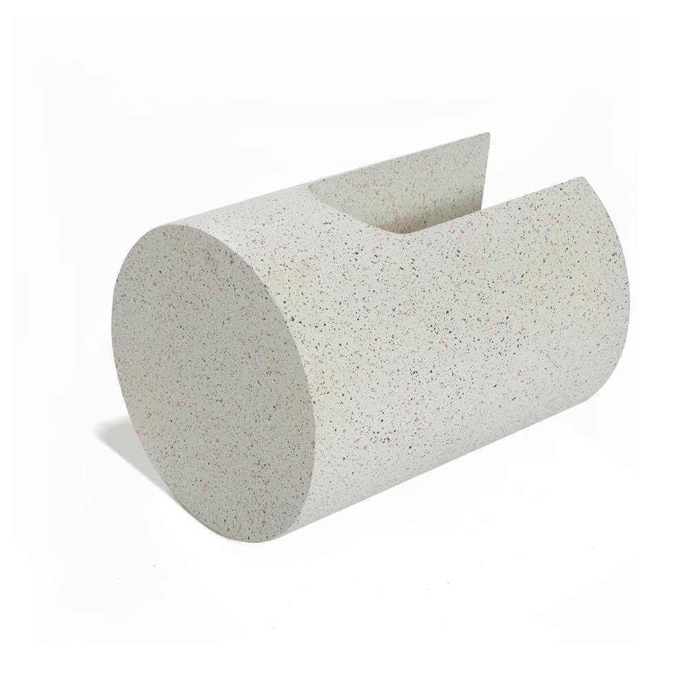 Ivory White Cement U-Shaped Outdoor Side Table