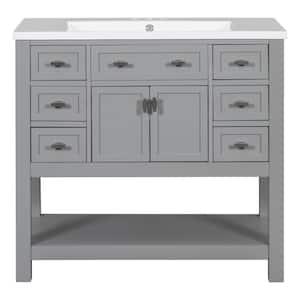 35 in. W x 18 in. D x 34 in. H Single Sink Freestanding Bath Vanity in Grey with White Cultured Marble Top