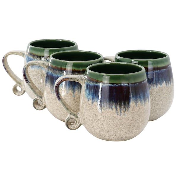 Meritage Lexington 4 Piece 20 Ounce Stoneware Two Tone Mug Set in Green Multi