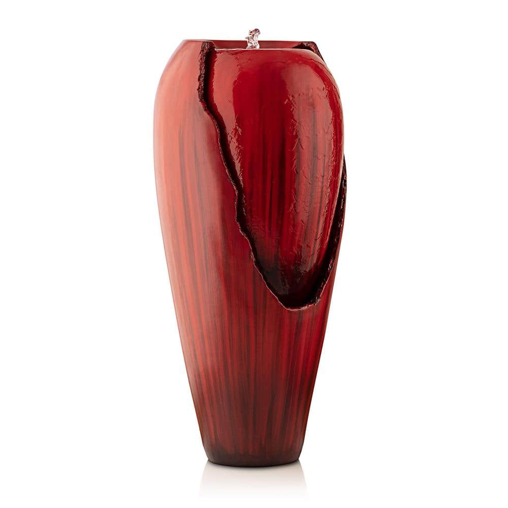 Red 32" Fiberglass Jar Water Fountain with LED Light