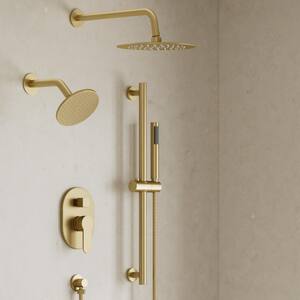 3-Spray Wall Mounted 10 and 6 in. Dual Shower Head and Handheld Shower Head 2.5 GPM in Brushed Gold (Valve Included)