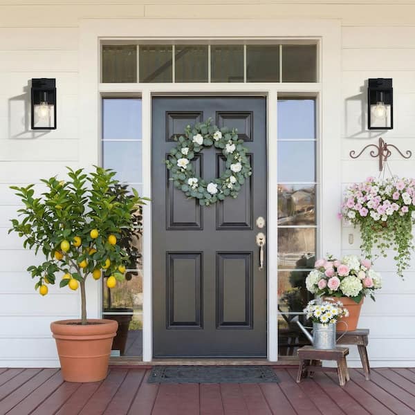 9.3 in. Black Outdoor Wall Lantern Sconce Modern Exterior Light with Clear Glass Shade for Porch, Patio, or Garage