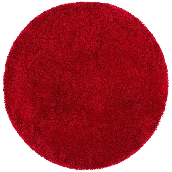SAFAVIEH Milan Shag Red 7 ft. x 7 ft. Solid Flokati Round Area Rug