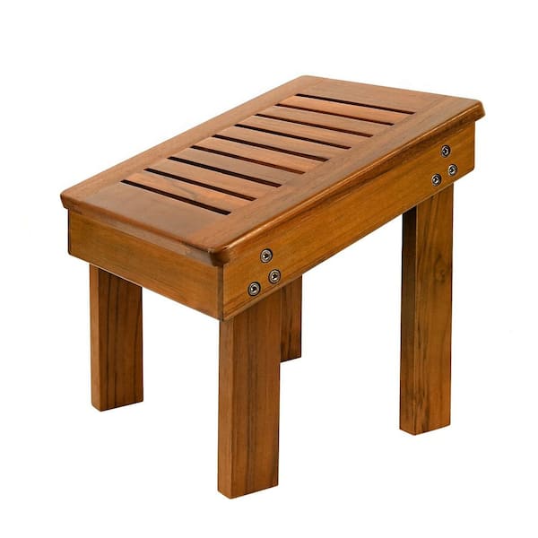 Teak Shower Stool, Shower Foot Rest, Sturdy Wooden Corner Shower Step for Shaving Legs
