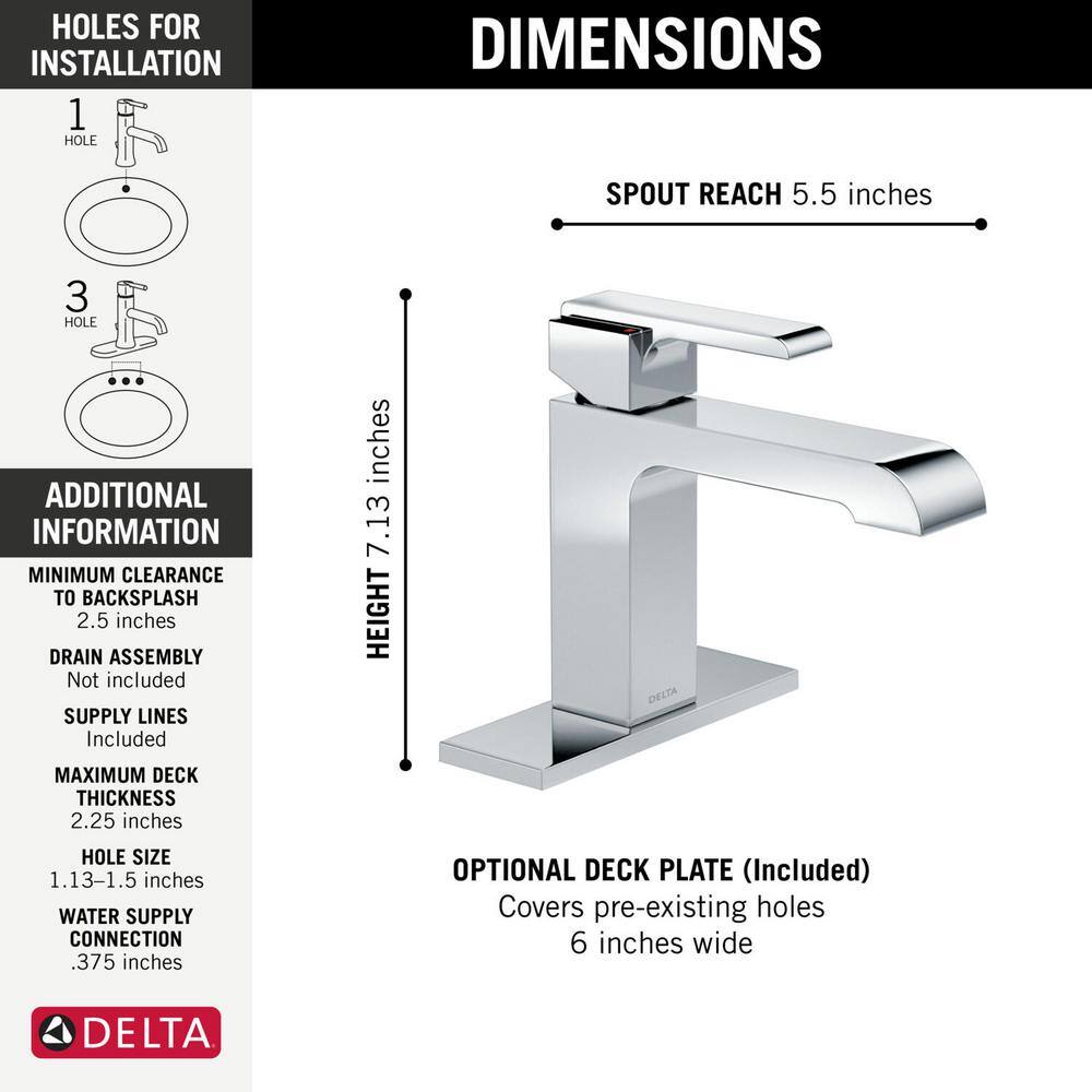 Sleek Modern 7" Chrome Single-Hole Brass Bathroom Faucet