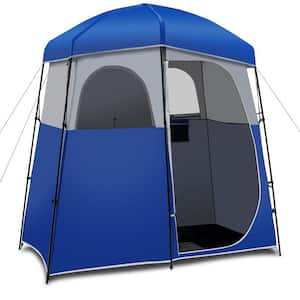 Double-Room Blue Camping Shower Toilet Tent with Floor Oversize Portable Storage Bag