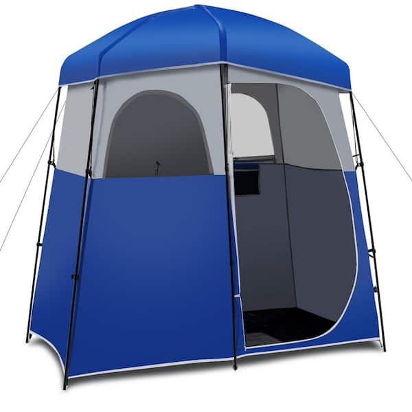 Costway Double-Room Blue Camping Shower Toilet Tent with Floor Oversize Portable Storage Bag