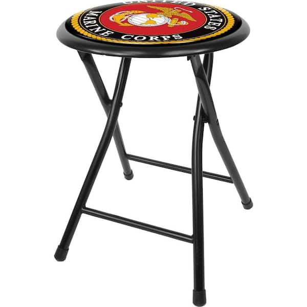 Trademark United States Marine Corps 18 in. Black Cushioned Folding Bar Stool