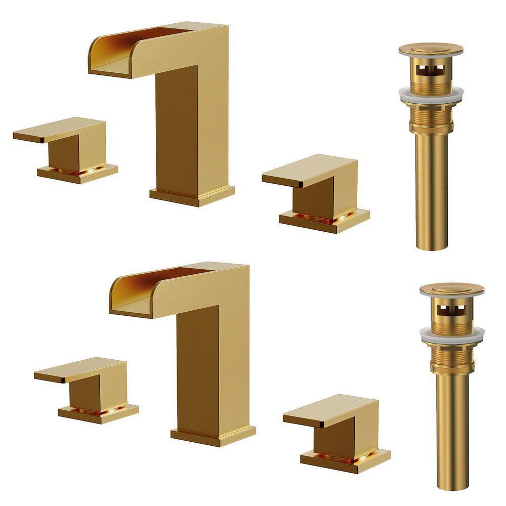 Open Through Waterfall Spout 8 in. Widespread 2-Handle Bathroom Faucet Basin Sink Faucet 1.2 GPM in Brushed Gold(2-Pack) price history on PriceWatchPro