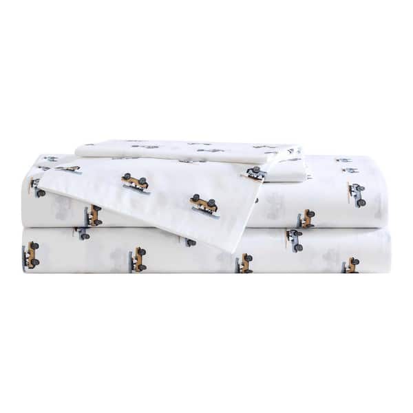 Out To the Beach Novelty 3-Piece Sky Blue/Orange Percale Cotton Twin XL Sheet Set
