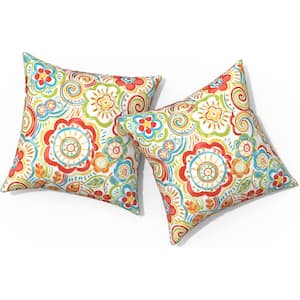 Outdoor Throw Pillow for 18 in. x 18 in., Square Pillows with Inserts, Pack of 2, Flower Multi