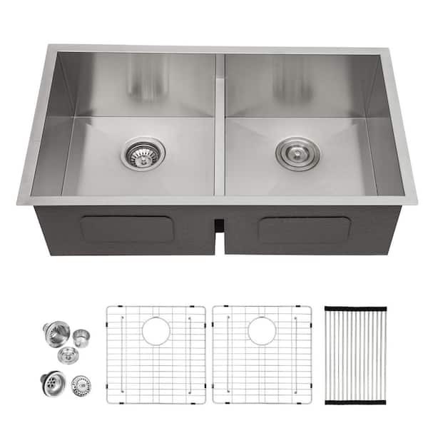 30 in. Undermount Double Bowl 50/50 with Low Divide 16-Gauge Stainless Steel Kitchen Sink
