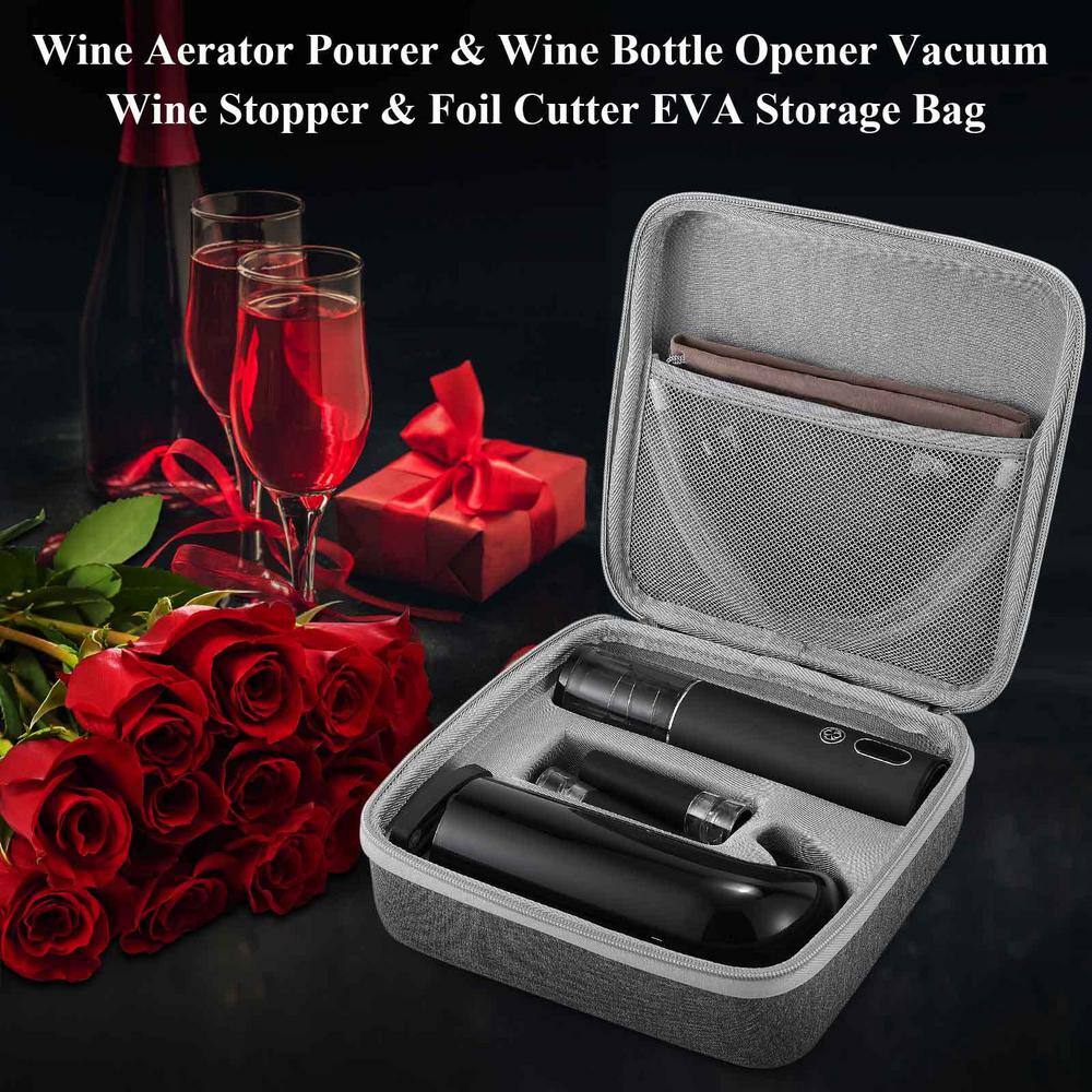 Black Electric Wine Bottle Opener Set with Decanter, Aerator, and Accessories