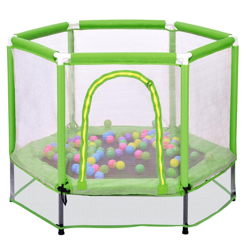55 in.Toddlers Trampoline with Safety Enclosure Net and Balls, Indoor Outdo