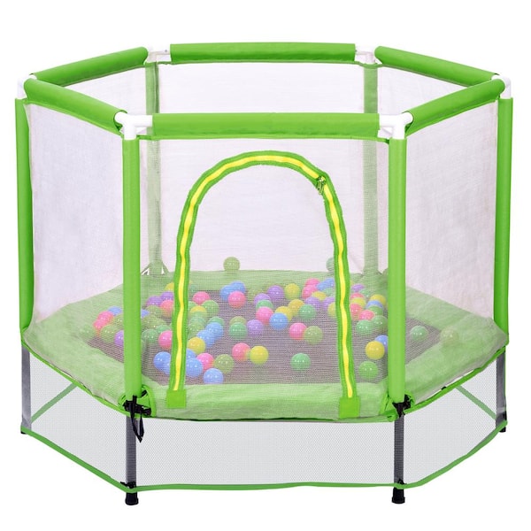 Unbranded 55 in.Toddlers Trampoline with Safety Enclosure Net and Balls, Indoor Outdoor Mini Trampoline for Kids