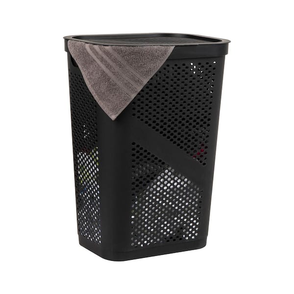 Mind Reader Black 23.5 in. H x 13.75 in. W x 17.25 in. L Plastic Modern 60 Rectangle Laundry Room Hamper with Lid