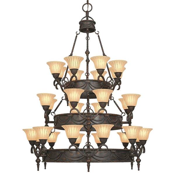 Yosemite Home Decor Isabella Collection 28-Light Earthen Bronze Hanging Chandelier with Spanish Scalloped Glass Shade