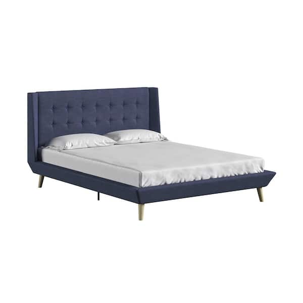 Dorel Living Cathya 82 in. Blue Linen Upholstered Full Bed
