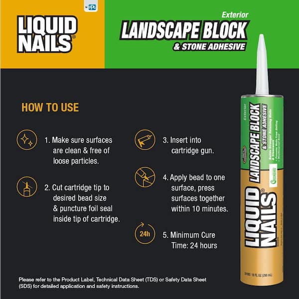 Liquid Nails Landscape Block, Stone and Timber 10 oz. White Exterior Retaining Wall Adhesive (12-Pack)