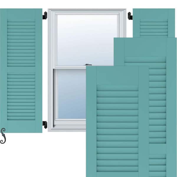 Ekena Millwork 12 in. W x 37 in. H Americraft 2 Equal Louver Exterior Real Wood Shutters Per Pair in Pure Turquoise