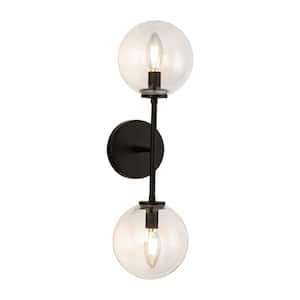 Cassia 20-in 2 Light 40-Watt Matte Black/Clear Glass Vanity Light