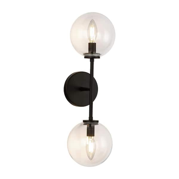 ALORA MOOD Cassia 20-in 2 Light 40-Watt Matte Black/Clear Glass Vanity Light