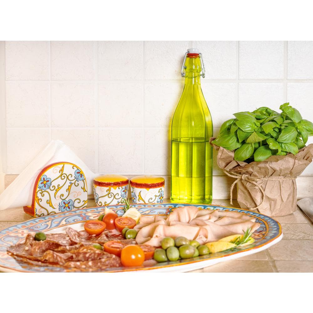 Duomo 18" Oval Ceramic Platter with Colorful Floral Design