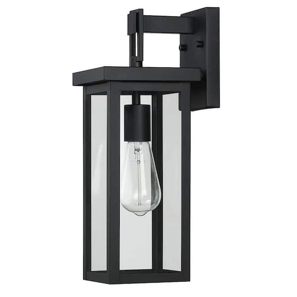PUDO Modern Vintage 1-Light Matte Black Outdoor Hardwired Wall Lantern Sconce