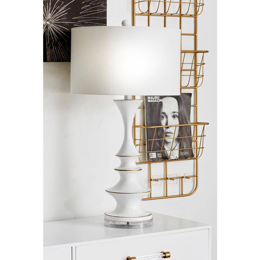 White Resin Table Lamp with Linen Shade, 30"