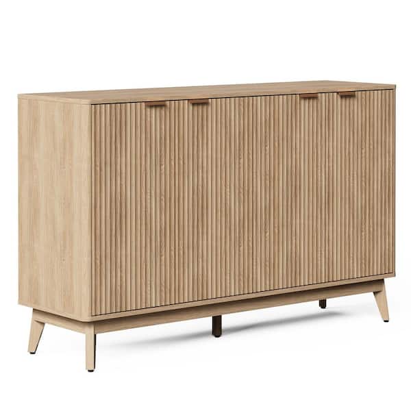 Cabinson Natural Oak 55 in. W x 15. 75 in. D x 34. 45 in. H Sideboard Buffet Cabinet and 4 Doors