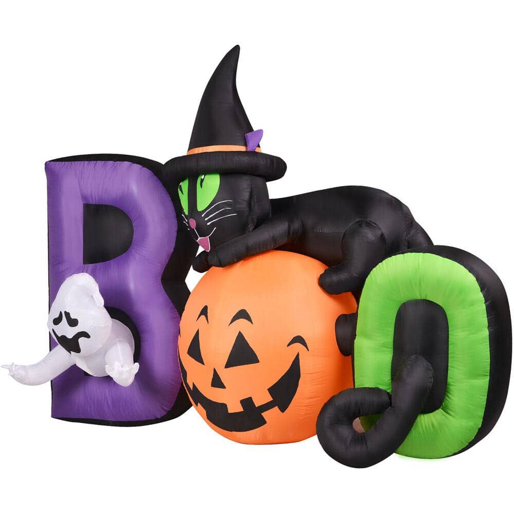 5-Foot Inflatable Halloween Boo Sign with Black Cat and Jack-O-Lantern