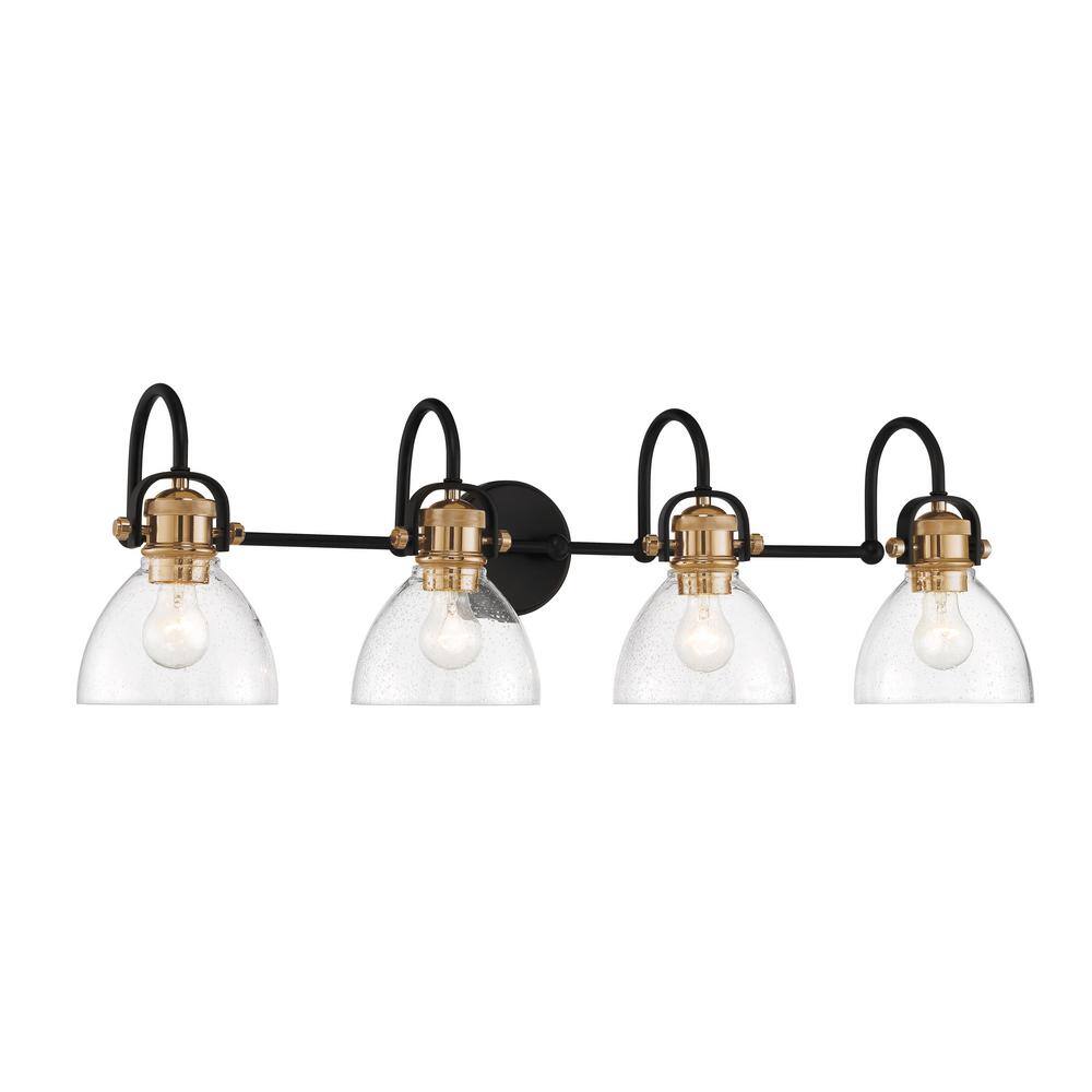 Monico 35.75 in. 4-Light Black and Natural Brushed Brass Vanity Light with Clear Seeded Glass Shades price history on PriceWatchPro