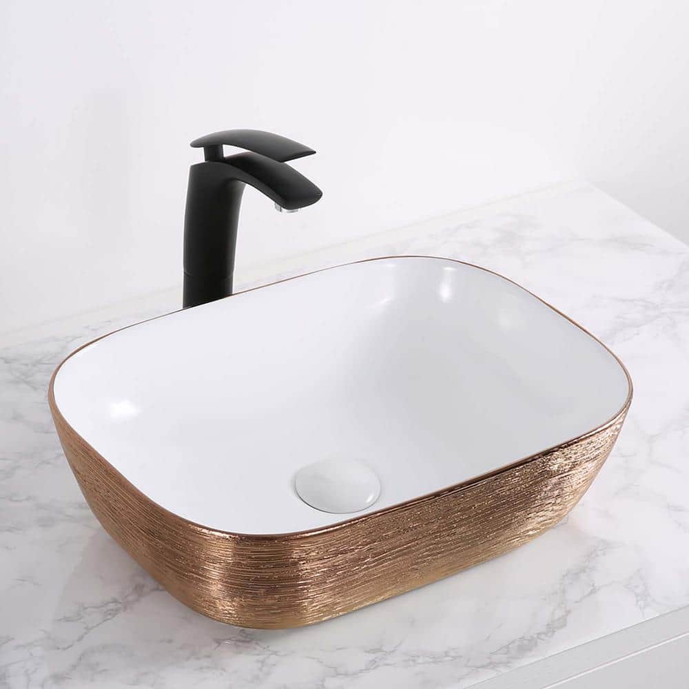 Pietra 20 in. Vessel Bathroom Sink in White and Rose Gold Porcelain price history on PriceWatchPro