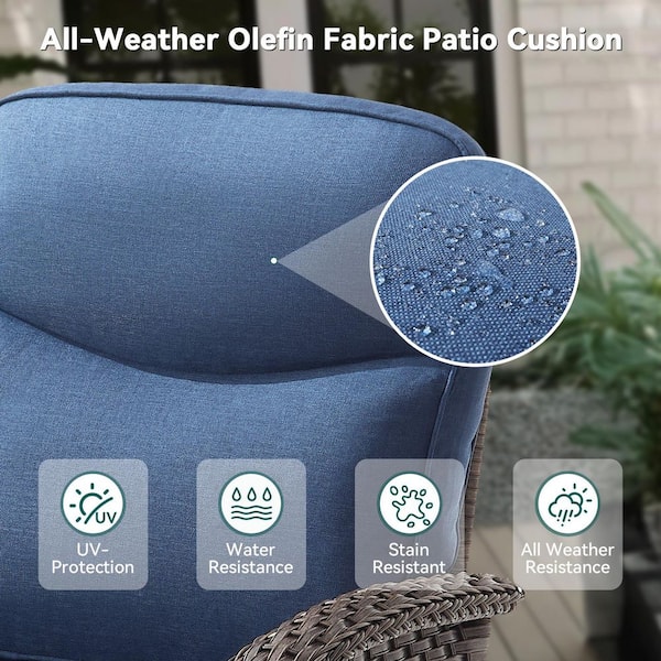 Rivieral Brown 5-Piece Wicker Patio Conversation Set with 2 Swivel Rocking Chairs, Table and 6 in. Blue Cushions
