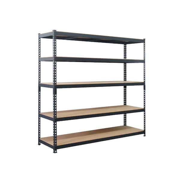 Black Label 5-Tier Powder-Coated Steel Storage Shelving Unit, Matte Black, HDF Racks (60 in. W x 72 in. H x 18 in. D)