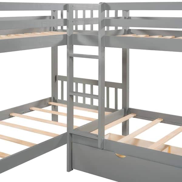 Polibi Gray Twin L, Shaped Bunk Bed with Drawers