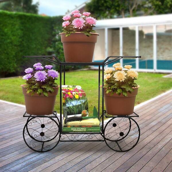 26 in. x 31 in. x 10 in. Indoor/Outdoor Black Metal Plant Holder