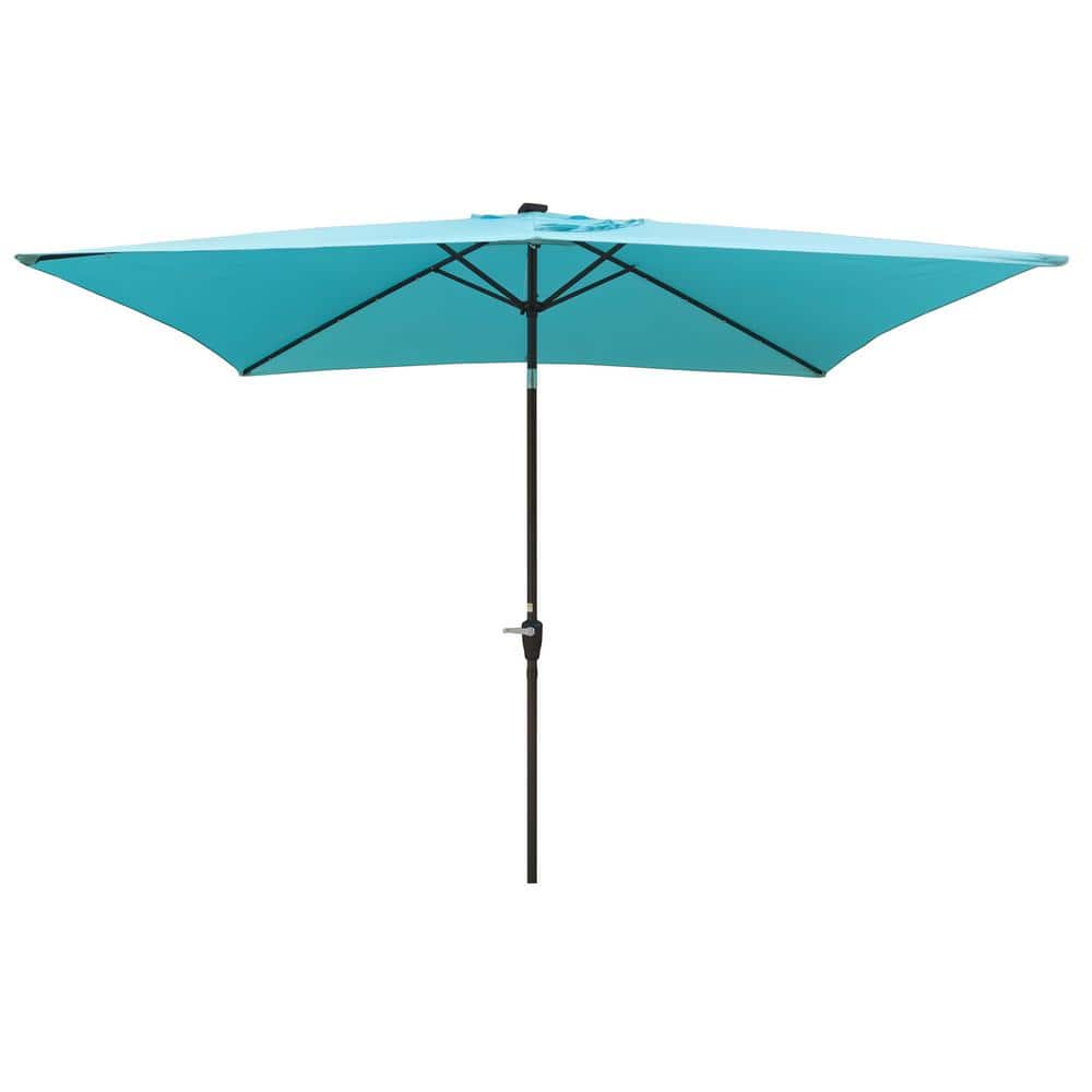 10 x 6.5 ft. Blue Outdoor Market Patio Umbrella - Solar LED, Fade-Resistant