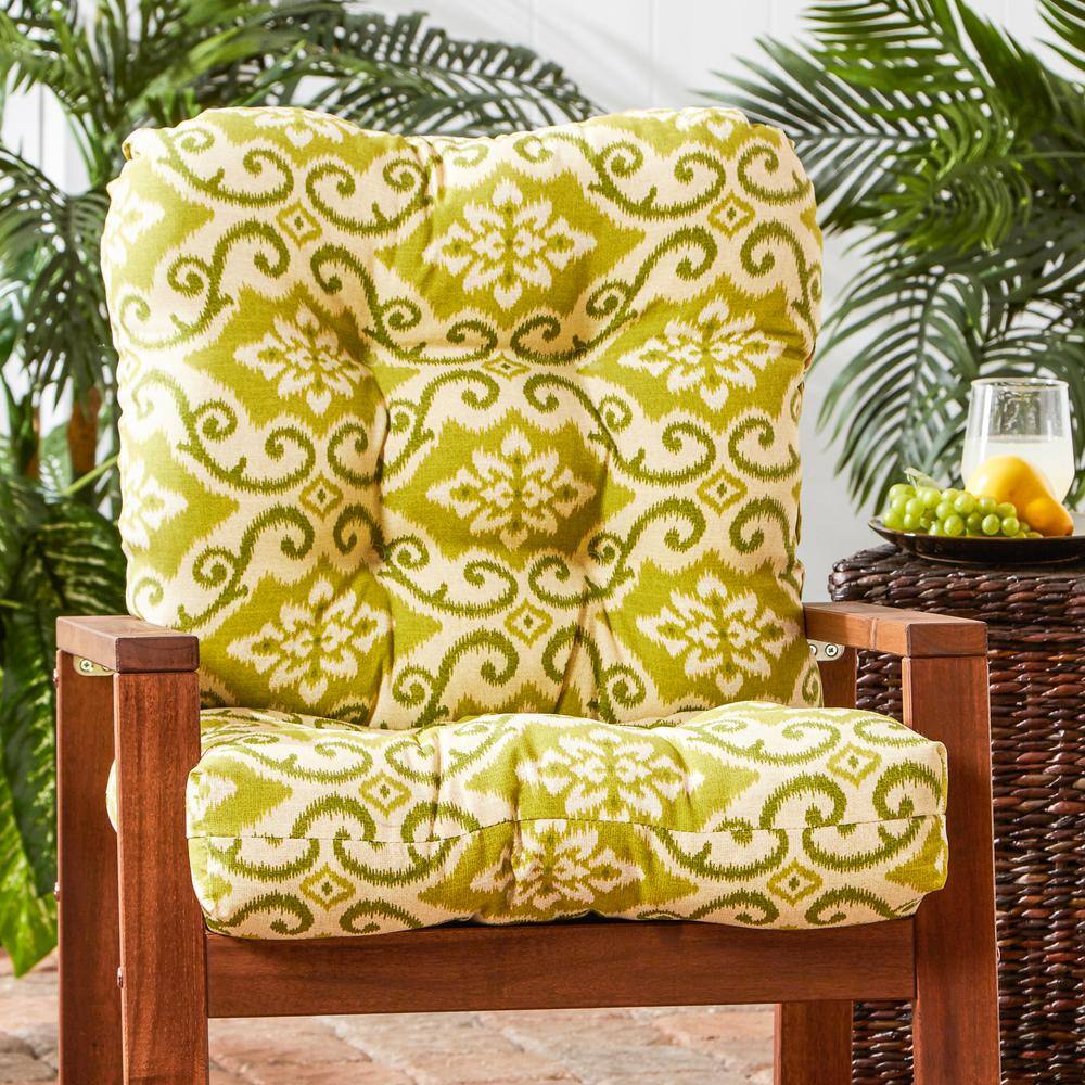Shoreham Green Ikat Outdoor Reversible Tufted Chair Cushion