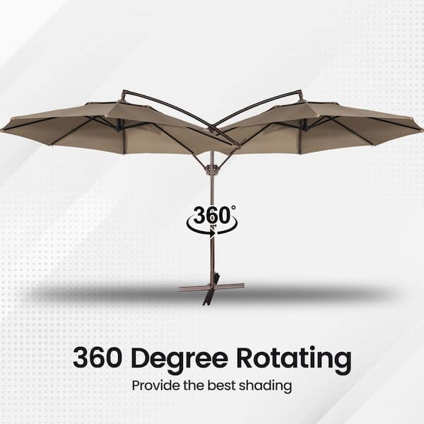 11 ft. Steel Pole Offset Hanging Patio Umbrella with in 360° Rotation and Easy Crank in Tan