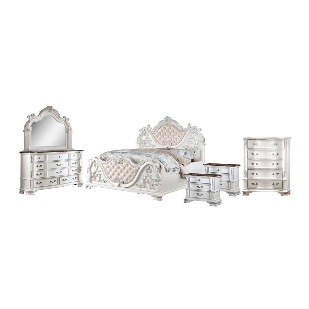 Florince 6-Piece White King Wood Bedroom Set